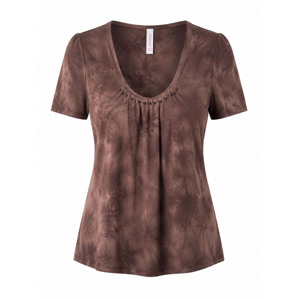 Gitano Women’s 14/16W Brown Tie Dye Beaded Scoop Neck Short Sleeve Top
